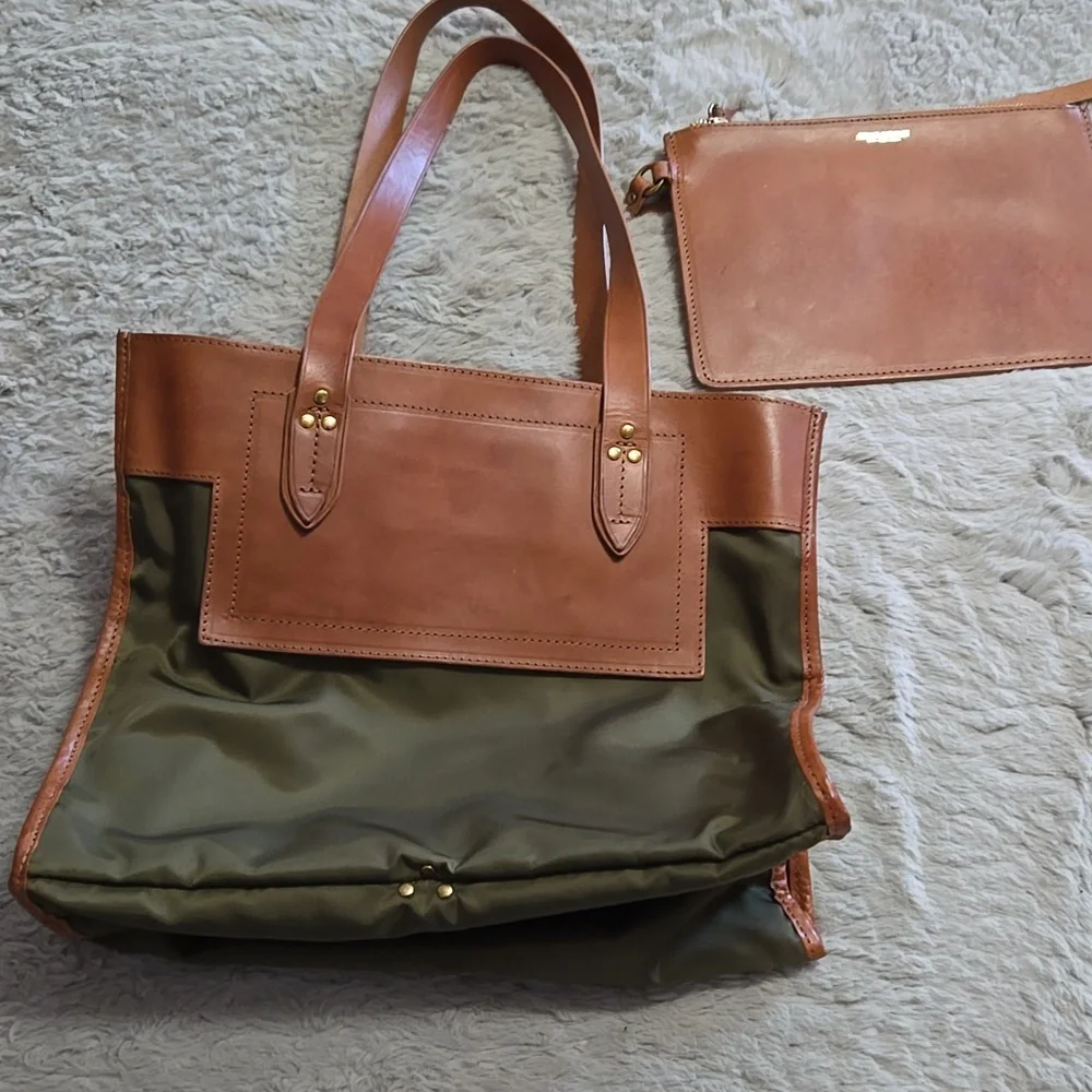 Jerome Dreyfuss Paris Leon olive green nylon leather tote bag